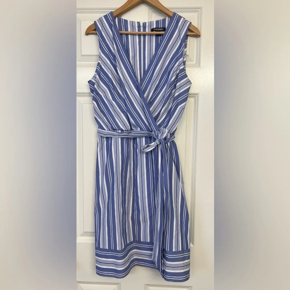 Roz & Ali Sleeveless Blue and White Dress Size 10